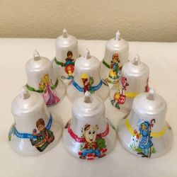 8 Vintage 1975 Mother Goose Bell Christmas Ornaments 2” tall