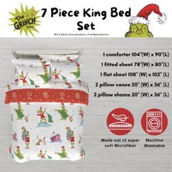 Grinch by Dr. Seuss Holiday & Christmas Bedding Super Soft Comforter and Sheet Set with Sham, 7 Piece King Size (Official Dr. Seuss Product) by Franco