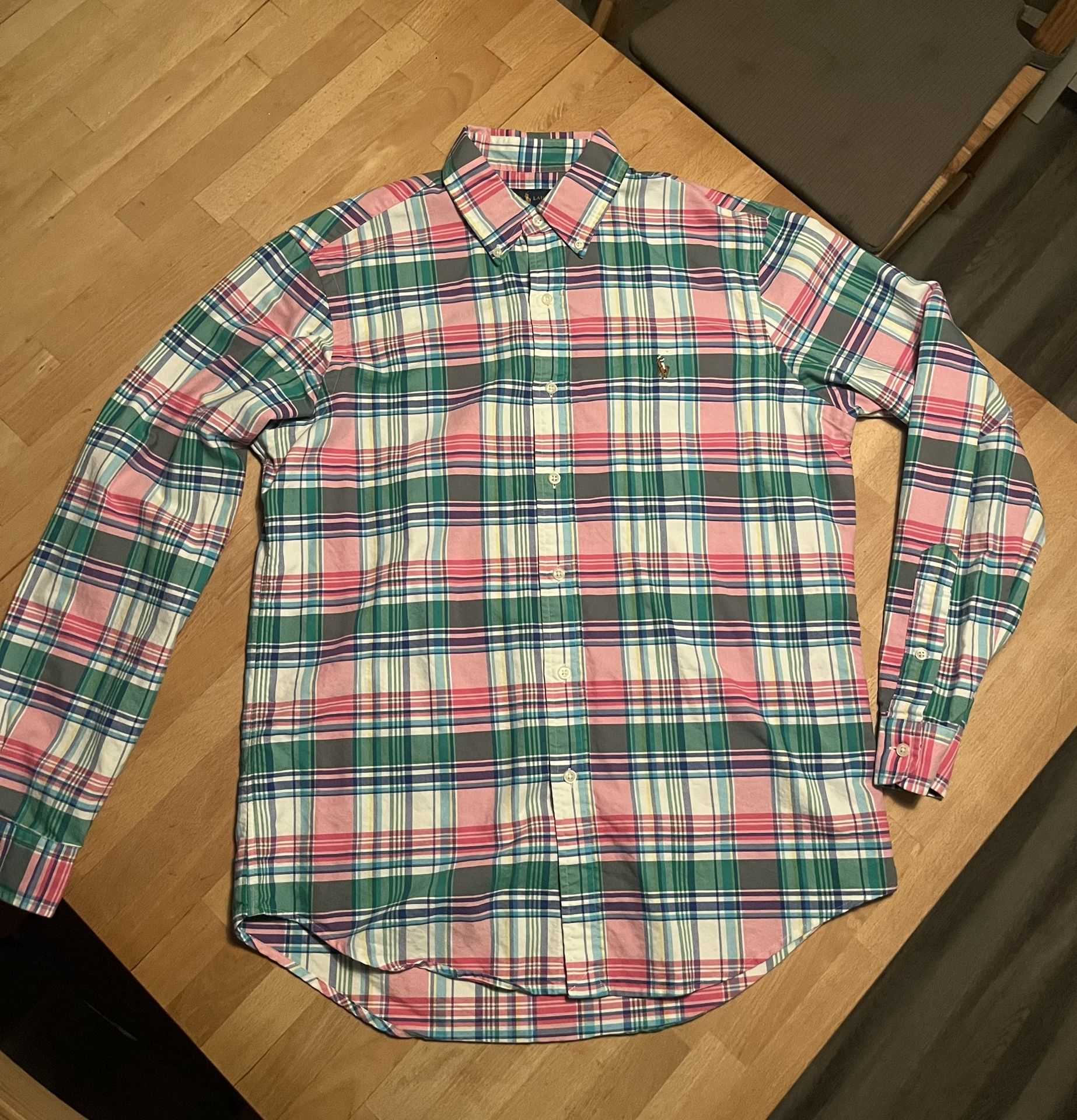 Polo Ralph Lauren Men's, Classic Fit Plaid Oxford Shirt , Green/Pink