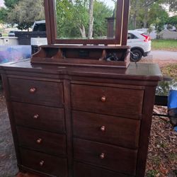 Wooden Dresser With Mirror 