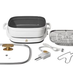 Beautiful 5 in 1 Electric Skillet - Expandable up to 7 Qt with Glass Lid, White Icing by Drew Barrymore