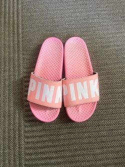 Victoria's Secret Pink Logo Strap Slides Sandals Daisy Pink White M 7/8