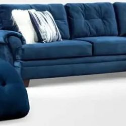 ✨ Blue Velvet Sectional Sofa – Excellent Condition ✨