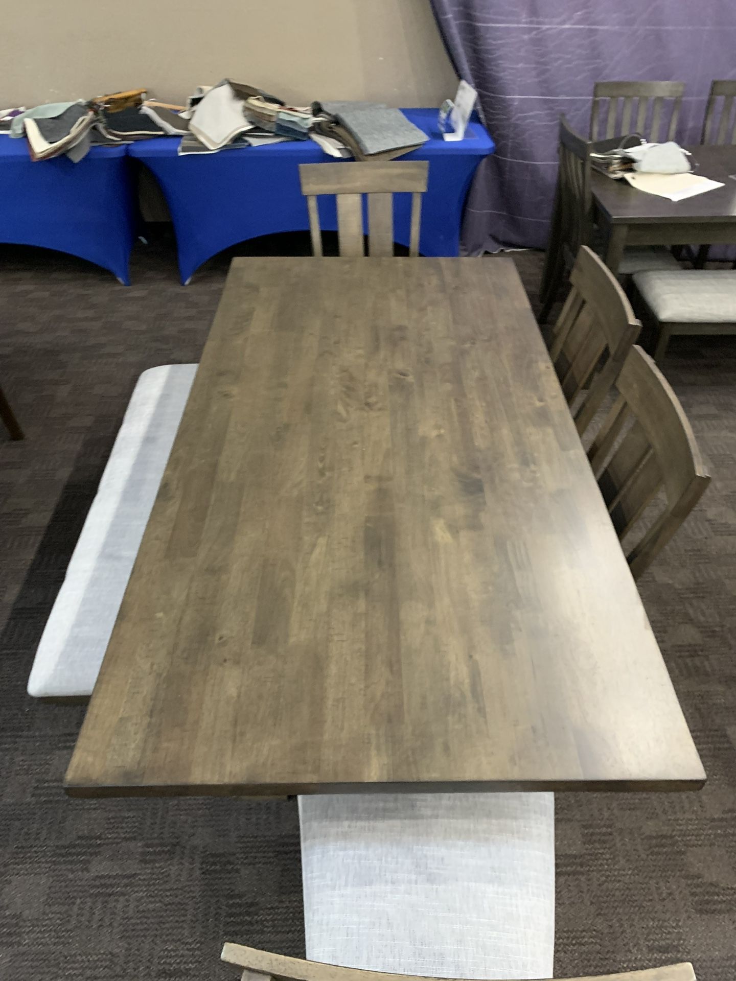 Big Brown Dining Table Set With Chairs And Bench