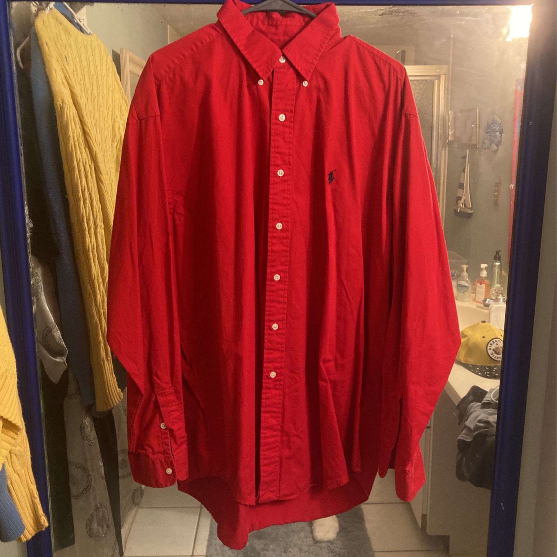 Red Polo Button Up Dress Shirt  Size XL