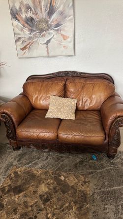 Brown leather couches