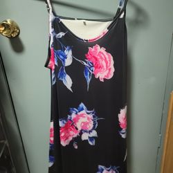 1xlarge Maxi Dress Black With Pink And Blue Flowers