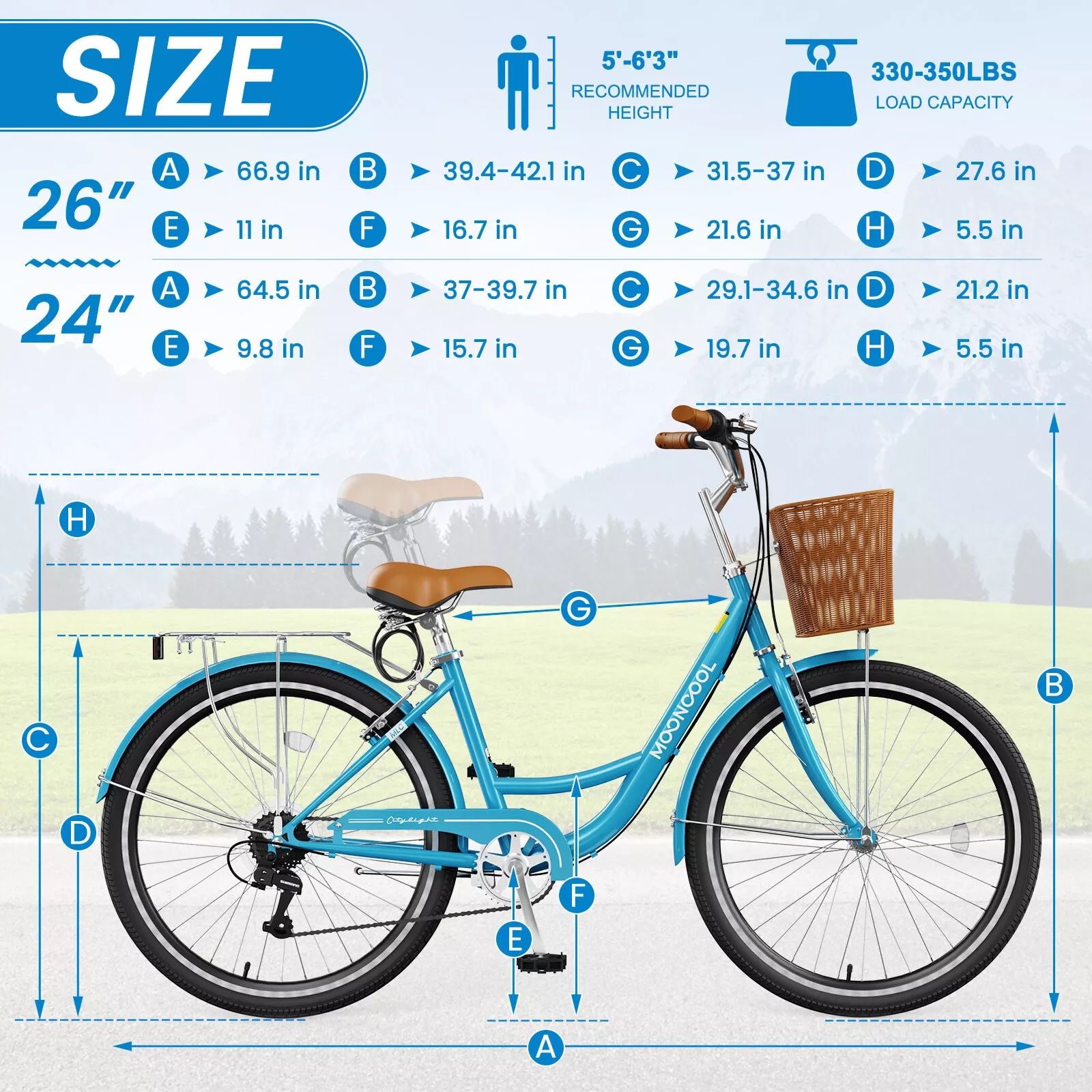 BLUE Speed Women's Bike 24/26 Inch Beach City Cruiser Bicycle