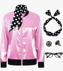 Plus Size 2X Pink Ladies Satin Like  Bomber Jacket and Accessories