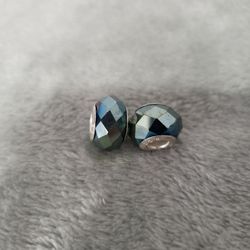 NEW 2 (two) Green Gray Acrylic Sterling Silver Charms Beads