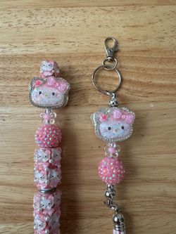 “Hello Kitty Sparkles in Pink!” 2 Piece Beaded Pen and Keychain Set