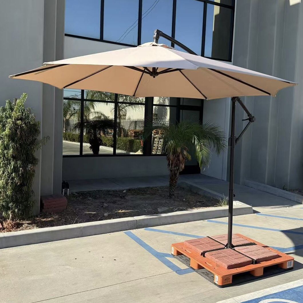 New In Box 10 Feet Offset Cantilever Outdoor Patio Umbrella With Cross  Stand Required Counter Weight
