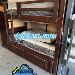 Triple Brown Bunk Bed With Mattresses New Cama Con Colchones Bonitos