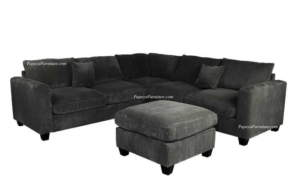 NEW Black Soft Fabric Corner Sectional and Ottoman Set Modern Ashley Style Furniture Warehouse Big Sale Discount Sofa Couch Designer Mid Century Chic