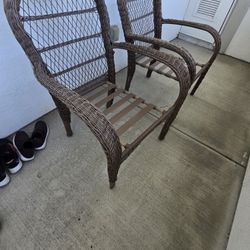 Brown Wicker Chair Pair - Good Condition