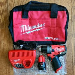 Milwaukee M12 FUEL Brushless 1/2" Hammer Drill 3404-20, CP 1.5Ah Battery, Charger, Fuel Bag ALL New