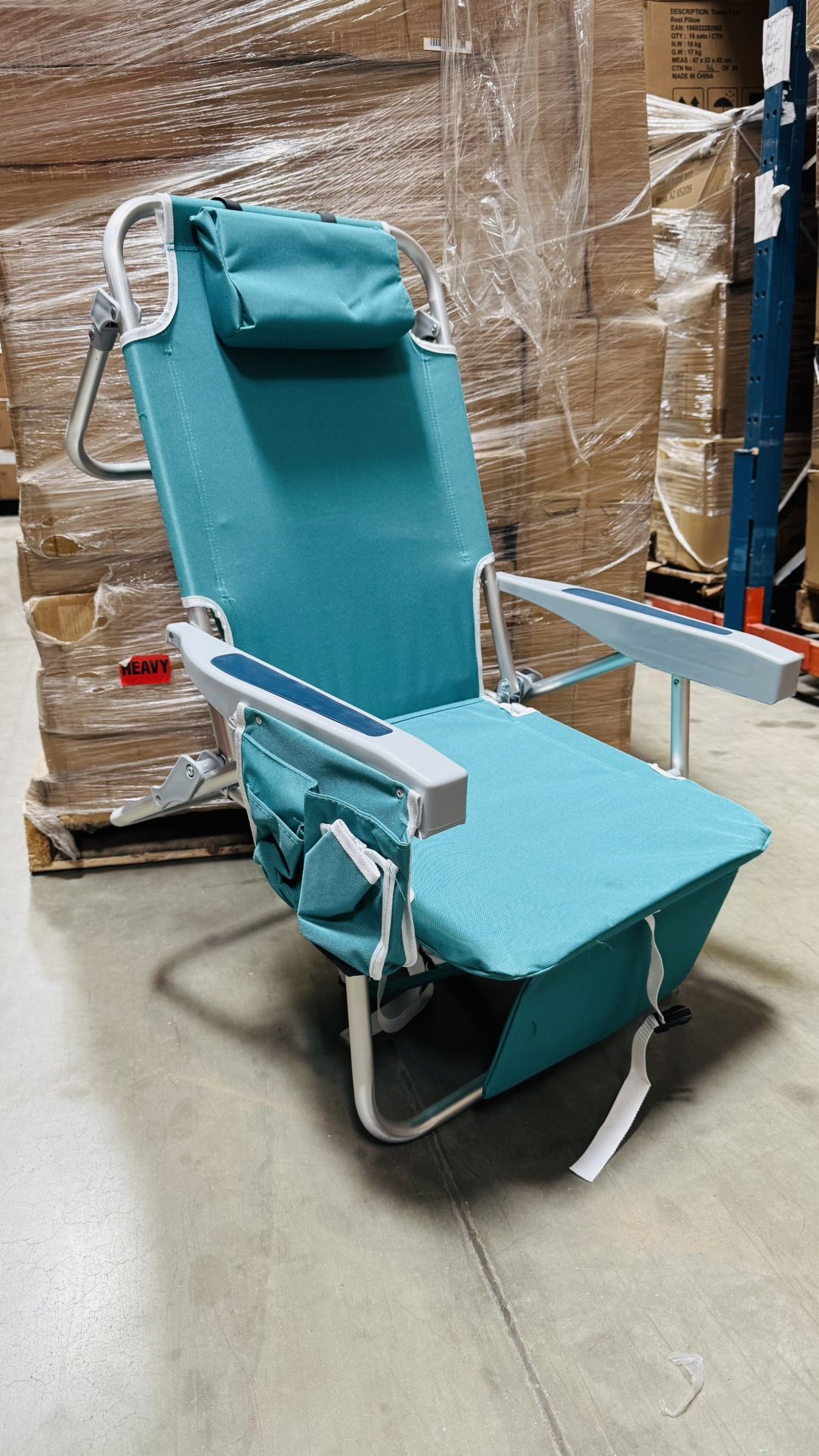 Backpack Beach Chairs for Adults, 5-Position Lay Flat Outdoor Folding Beach Chairs, Lightweight Portable Low Classic Backpack Chair with Cooler & Cup