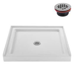 Streamline 32 in. x 32 in. Alcove Acrylic Shower Pan Base, Glossy White with Center Drain, ABS Drain Included 