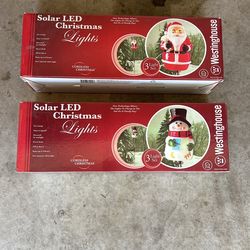 Set Of 6 Solar Christmas Lights Santa And Snowman