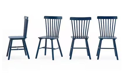 Windsor Navy Blue Solid Wood Dining Chairs for Kitchen and Dining Room (Set of 4)