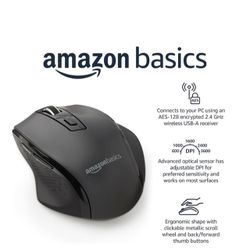 Lot of 10 Amazon Basics Computer Mouse Wireless, Ergonomic, 2.4 GHz Optical, DPI Adjustable, Compatible With PC, Mac, Laptop, Black
