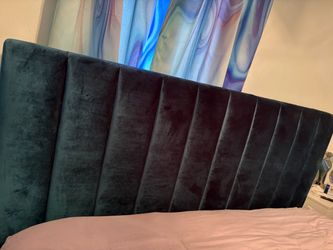 Upholstered teal green king-size bed complete