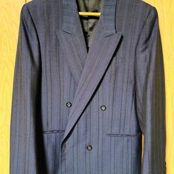 Vintage Men's Double-Breasted Mod Suit Jacket Blazer Navy Black Purple Stripes 40S