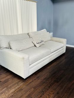 Living Room Bundle: Deep 91" Cream Couch & Solid Wood Coffee Table
