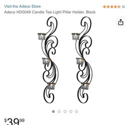 Adeco HD0049 Candle Tea Light Pillar Holder, Black