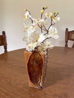 Home Decor Ceramic Brown Leaf Vase With Artificial Flowers