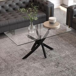 Glass Coffee Table Rectangle Modern 40 Inch Living Room Table with Silver Metal Legs Stylish Center Table for Living Room Office