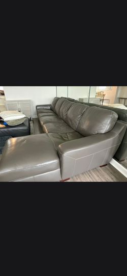 Gray Leather Sectional Sofa with Chaise
