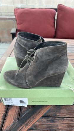 Clark’s grey suede wedge bootie