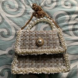 Shein white and cream pearl bag 