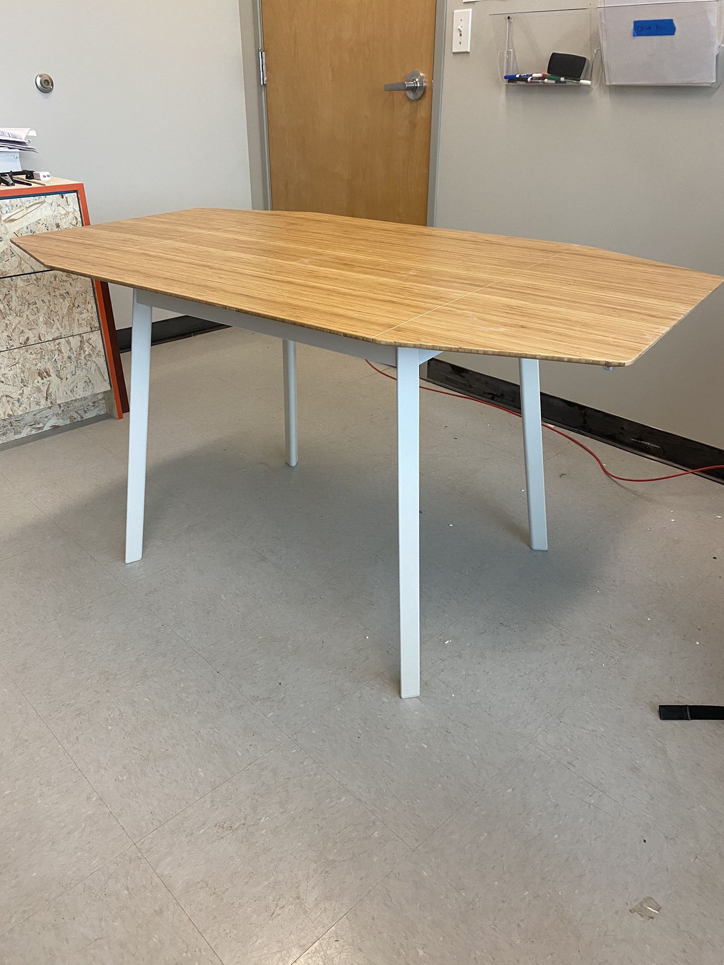 Bamboo and White Drop Leaf Table / Desk