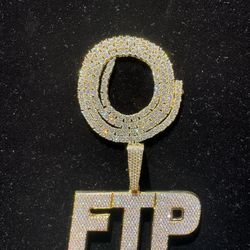 Custom 3” Iced Out VVS Moissanite FTP Hip Hop Pendant + 4mm 22” 18k Yellow Gold Tennis Chain