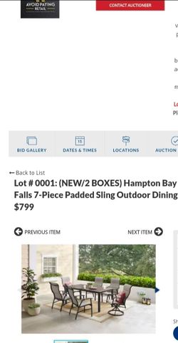 NEW/2 BOXES) Hampton Bay Felton Falls 7-Piece Padded Sling Outdoor Dining Set - $799