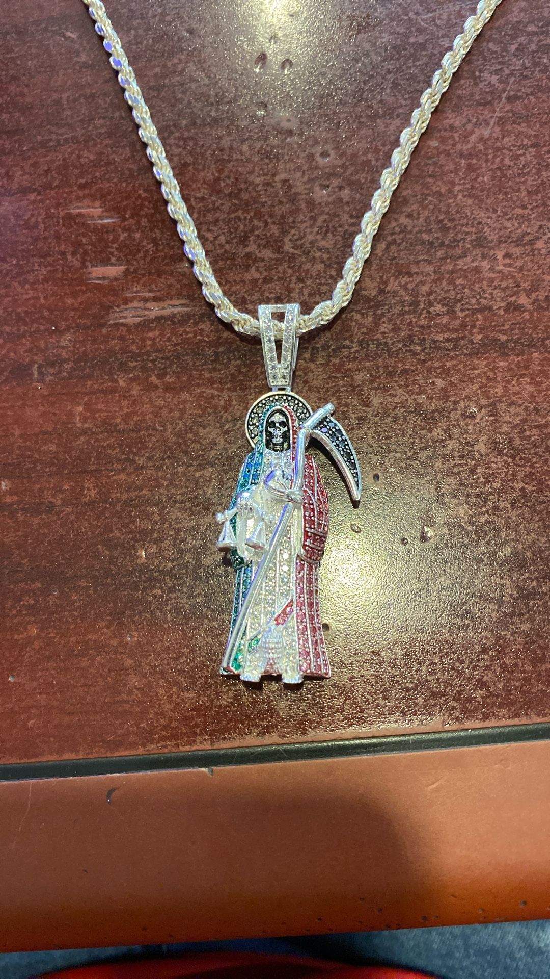 925 Sterling Silver Santa Muerte Rope Chain