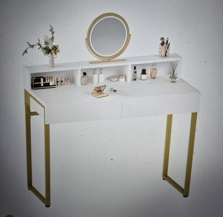 Vanity Desk White And Gold