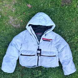 Prada Puffer Jacket Women’s Crop Top White/Red