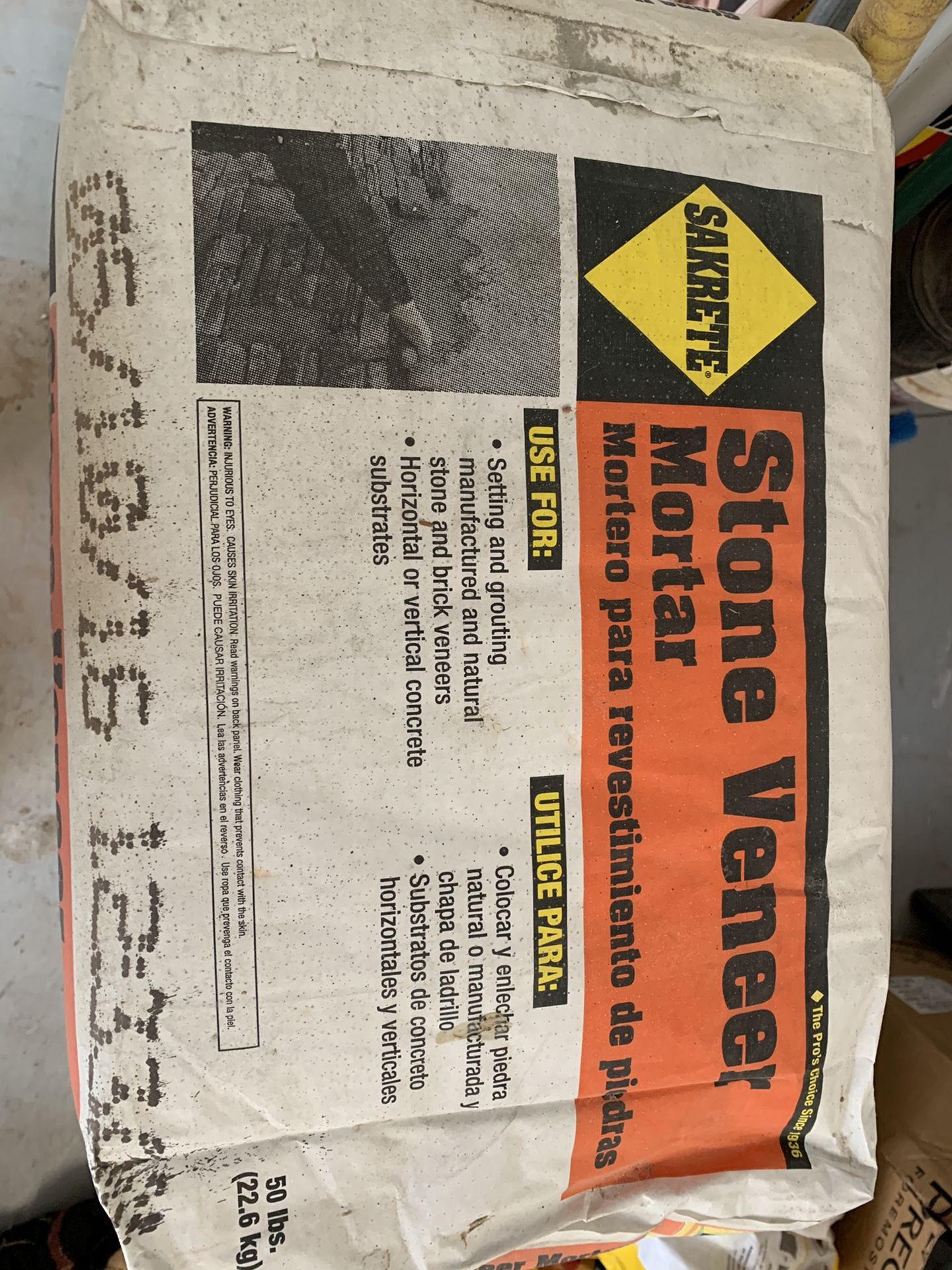 Sakrete stone veneer mortar, new old stock.