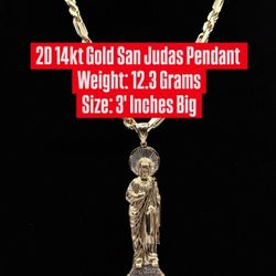 14kt Gold 2D San Judas Pendant Dije De San Judas Oro 14kt