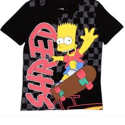 Kids Bart Simpson “Shred” Skateboard Graphic Tee – Black Checkerboard