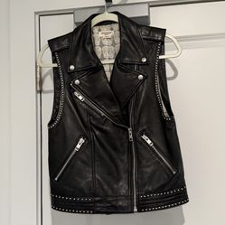 Zadig & Voltaire Deluxe Leather Studded Moto Vest (Black)