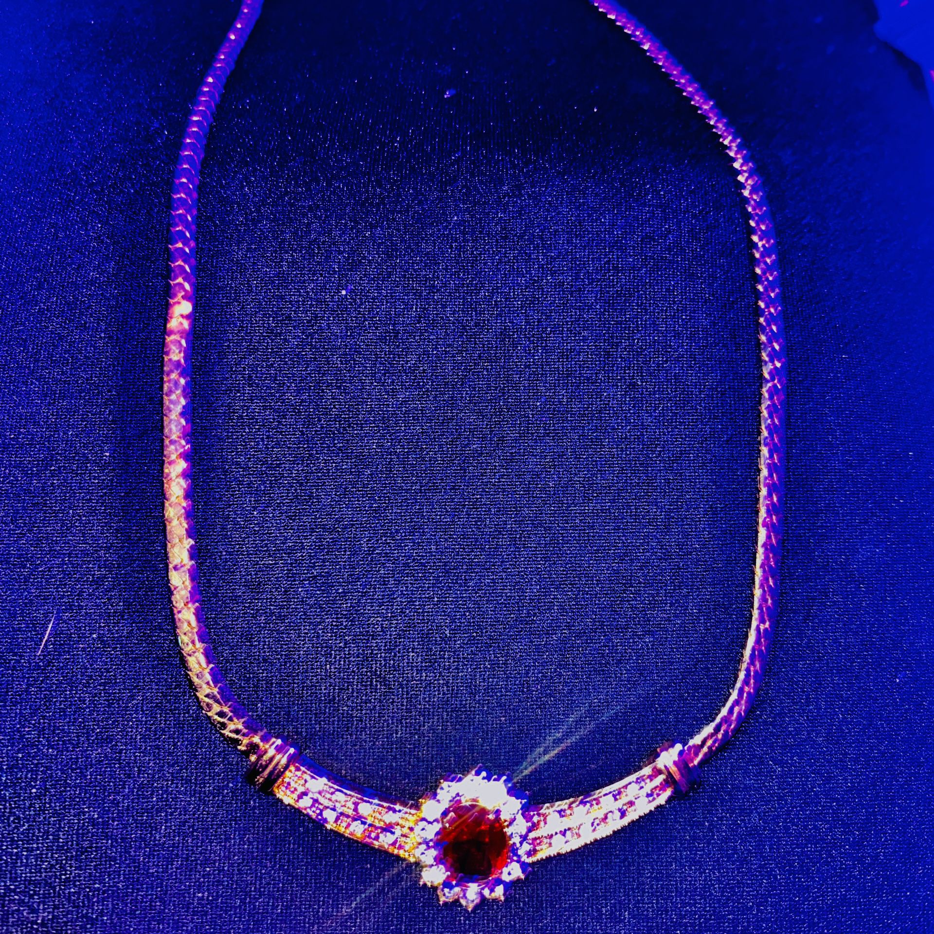 Vintage Ruby And Diamond Signed Necklace