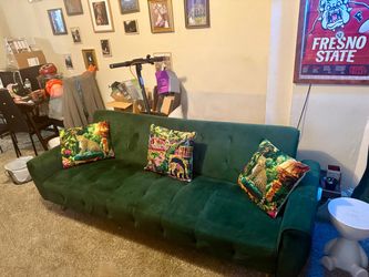Green Velvet Tufted Sofa Futon