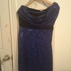 Royal Blue W Sequins Strapless