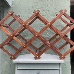Vtg Rustic Wooden Wine Rack Expandable Folding 