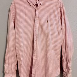 Ralph Lauren Polo Mens Long Sleeve Button Down Pink/White  Plaid Dress Shirt XL