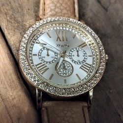 Diamond Faced Tan Leather Band Watch
